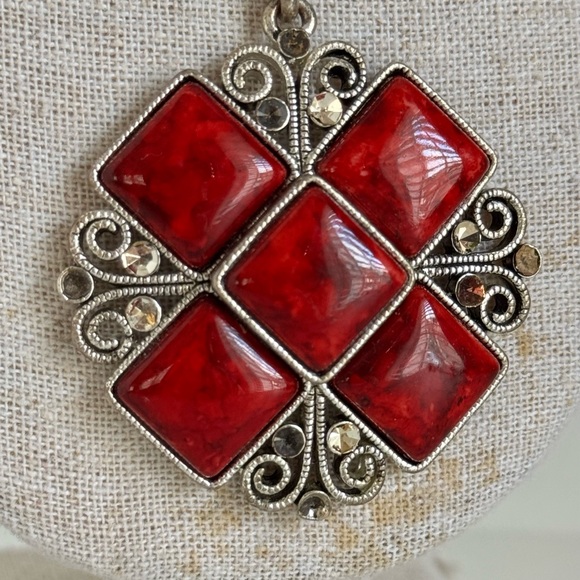 Matinee NECKLACE, Red Turquoise, Rhinestone - Picture 2 of 2